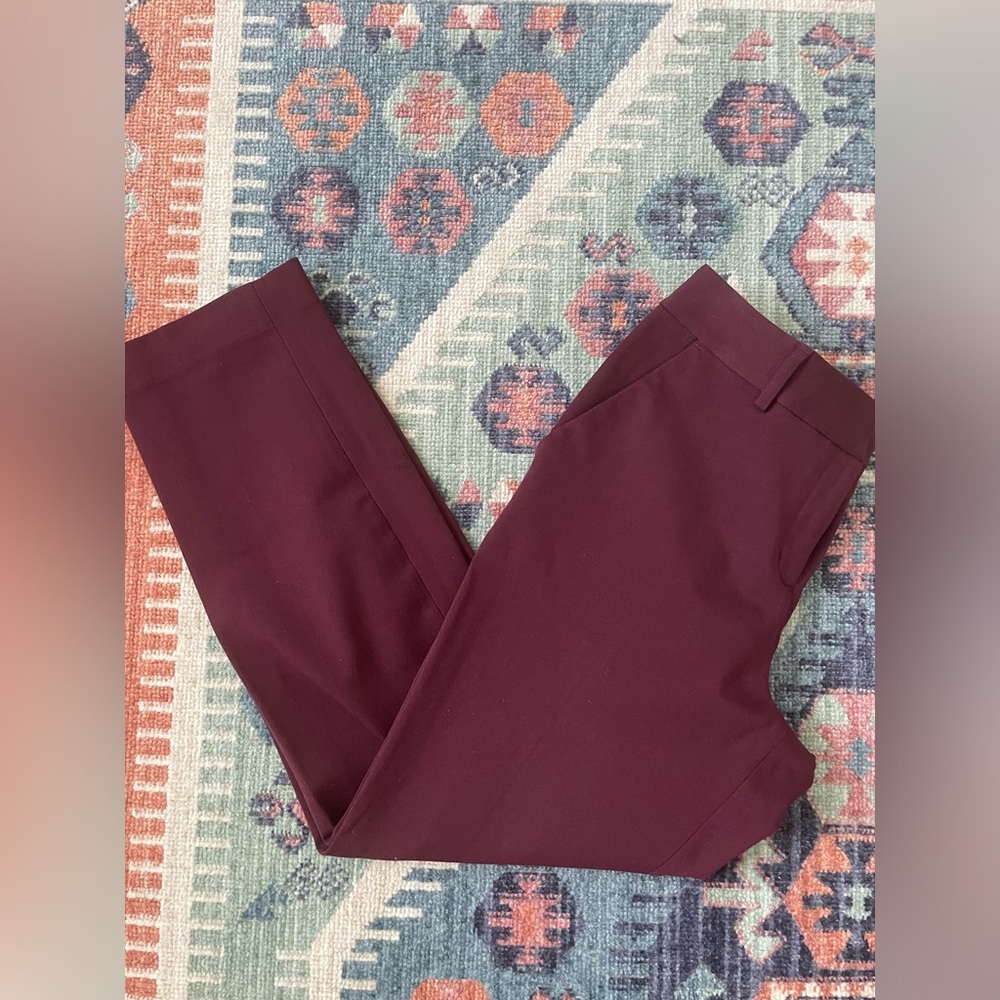 Express Stretch Columnist Ankle Mid Rise Pants Burgundy